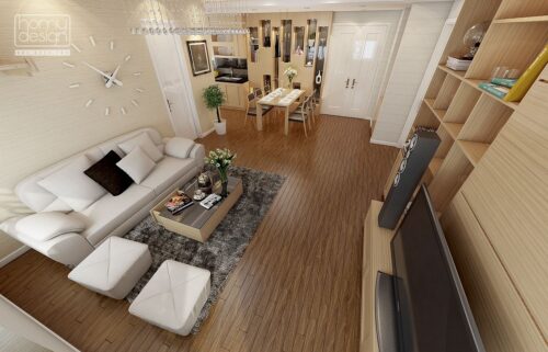 Căn hộ chung cư 2 phòng ngủ với nội thất gỗ sồi nhập khẩu