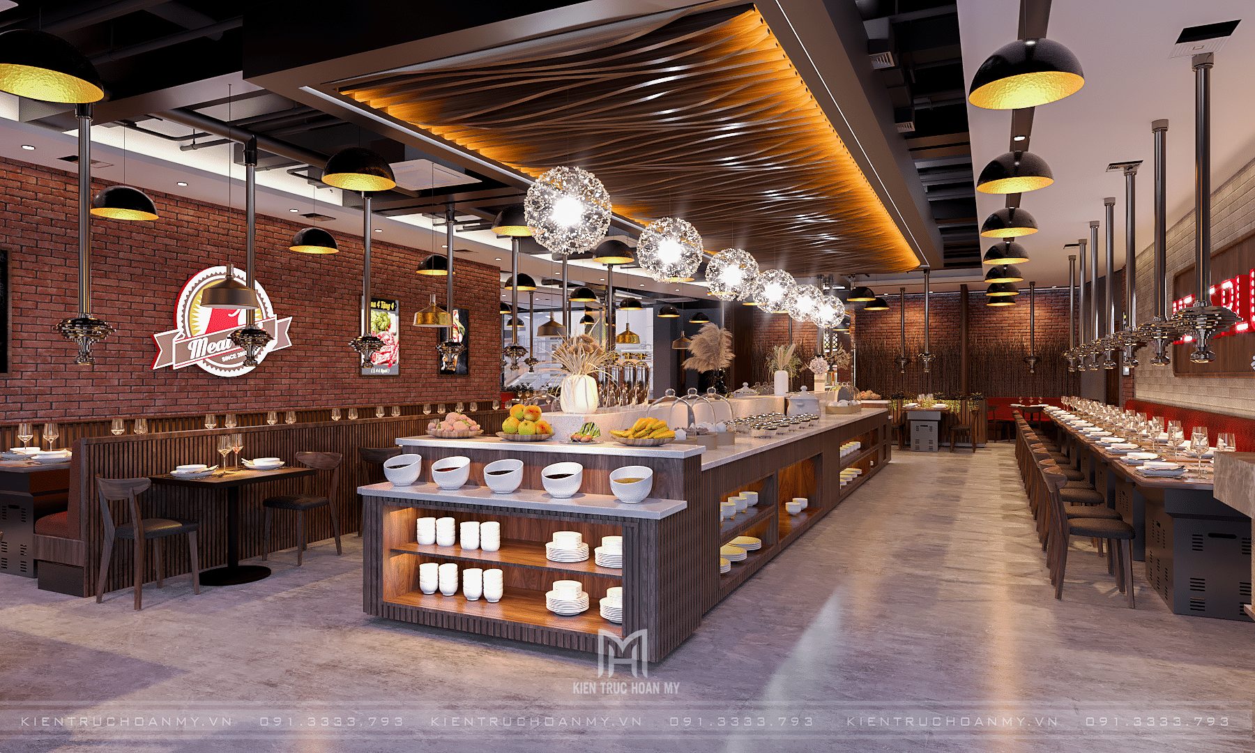 Quầy buffet trong nhà hàng đồ âu, không gian sang trọng, đẳng cấp