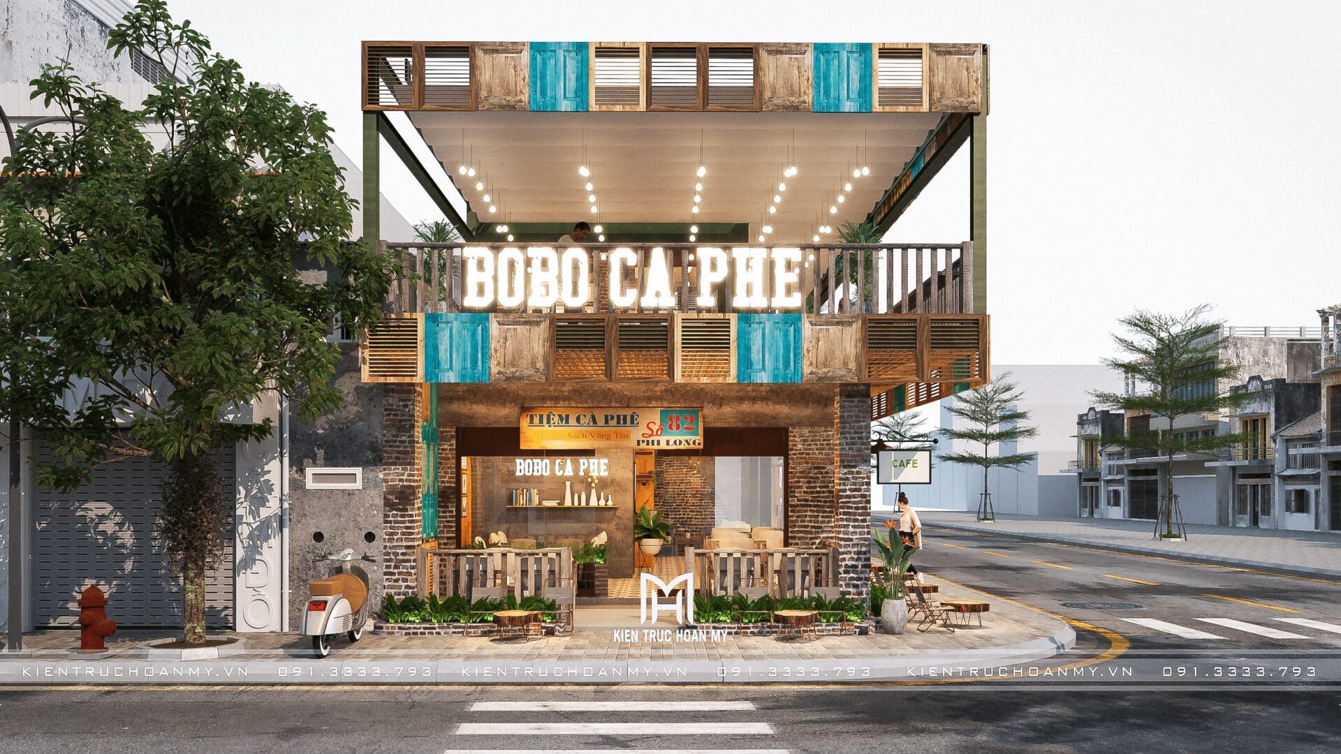 Mặt tiền Bobo Cà Phê tại góc phố Hà Nội