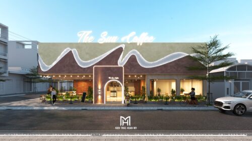 Thiết kế quán cà phê The Sun Coffee tại Pleiku: mặt tiền mái lượn sóng cho quán 800 m²