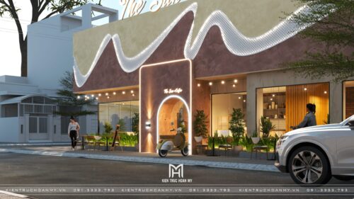 Thiết kế quán cà phê The Sun Coffee tại Pleiku: mặt tiền mái lượn sóng cho quán 800 m²
