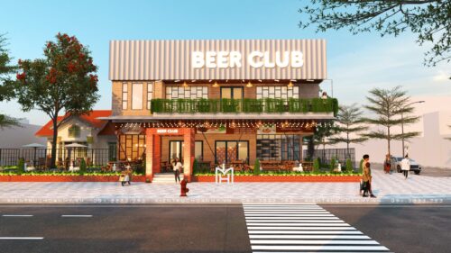 Phương án thiết kế quán bia, quán nhậu 2 tầng Beer Club tại Đà Nẵng: sân vườn góc đường 400 m²