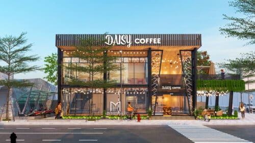 Mẫu thiết kế quán cafe khung thép