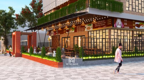Phương án thiết kế quán bia, quán nhậu 2 tầng Beer Club tại Đà Nẵng: sân vườn góc đường 400 m²