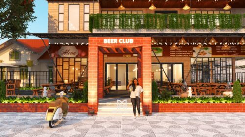 Phương án thiết kế quán bia, quán nhậu 2 tầng Beer Club tại Đà Nẵng: sân vườn góc đường 400 m²