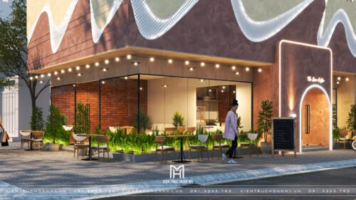 Thiết kế quán cà phê The Sun Coffee tại Pleiku: mặt tiền mái lượn sóng cho quán 800 m²
