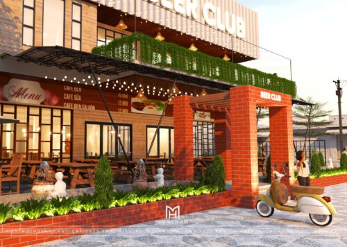 Phương án thiết kế quán bia, quán nhậu 2 tầng Beer Club tại Đà Nẵng: sân vườn góc đường 400 m²