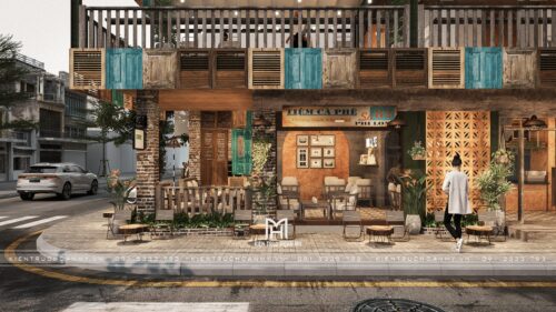 Thiết kế quán cà phê vintage Bobo Cà Phê tại Hà Nội: quán 2 tầng 200 m² trên lô góc phố