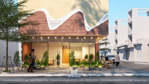 Thiết kế quán cà phê The Sun Coffee tại Pleiku: mặt tiền mái lượn sóng cho quán 800 m²