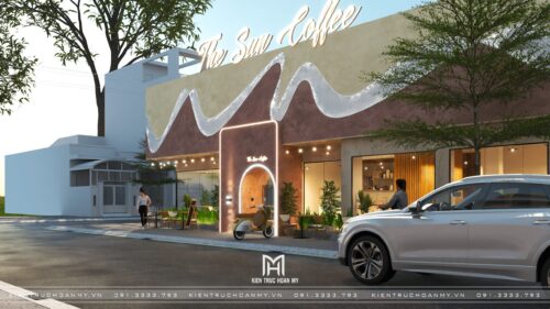 Thiết kế quán cà phê The Sun Coffee tại Pleiku: mặt tiền mái lượn sóng cho quán 800 m²