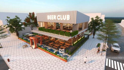 Phương án thiết kế quán bia, quán nhậu 2 tầng Beer Club tại Đà Nẵng: sân vườn góc đường 400 m²