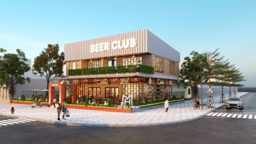 Phương án thiết kế quán bia, quán nhậu 2 tầng Beer Club tại Đà Nẵng: sân vườn góc đường 400 m²