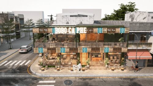 Thiết kế quán cà phê vintage Bobo Cà Phê tại Hà Nội: quán 2 tầng 200 m² trên lô góc phố