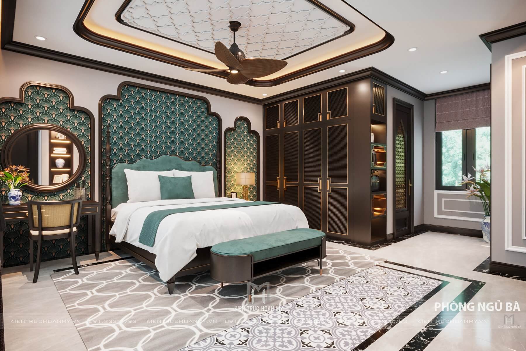 Phòng ngủ sang trọng, cao cấp khi Thiết kế Villa phong cách Indochine
