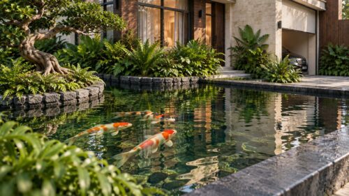 Biệt thự 3 tầng giật cấp – hồ koi, bonsai và ban công xanh