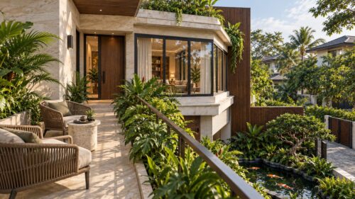 Biệt thự 3 tầng giật cấp – hồ koi, bonsai và ban công xanh