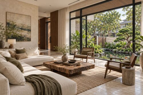 Biệt thự 3 tầng giật cấp – hồ koi, bonsai và ban công xanh