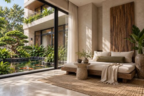 Biệt thự 3 tầng giật cấp – hồ koi, bonsai và ban công xanh