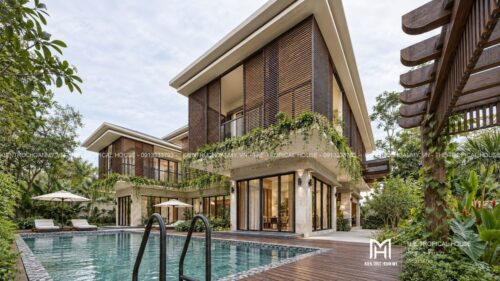 Villa lam gỗ có hồ bơi – mẫu homestay nguyên căn hai tầng
