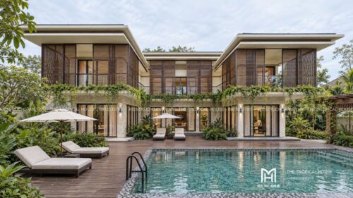 Villa lam gỗ có hồ bơi – mẫu homestay nguyên căn hai tầng