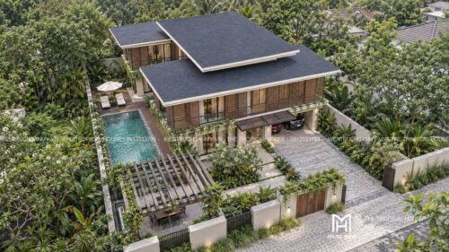 Villa lam gỗ có hồ bơi – mẫu homestay nguyên căn hai tầng