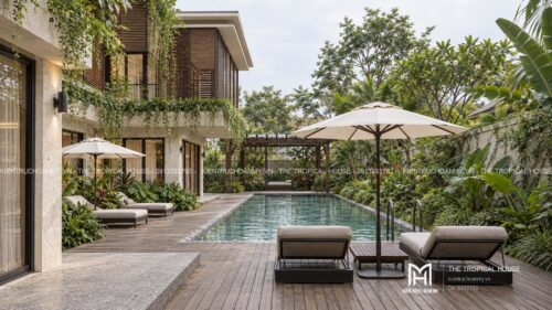 Villa lam gỗ có hồ bơi – mẫu homestay nguyên căn hai tầng