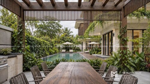 Villa lam gỗ có hồ bơi – mẫu homestay nguyên căn hai tầng