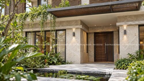 Villa lam gỗ có hồ bơi – mẫu homestay nguyên căn hai tầng