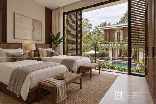 Villa lam gỗ có hồ bơi – mẫu homestay nguyên căn hai tầng