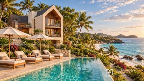 Biệt thự mái dốc trên đồi ven biển – khung đầu hồi nhìn ra vịnh