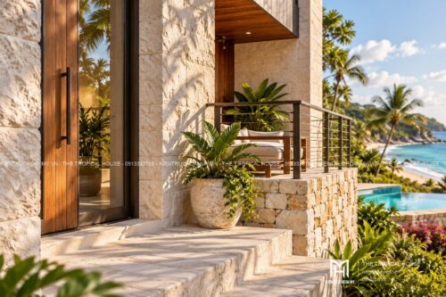 Biệt thự mái dốc trên đồi ven biển – khung đầu hồi nhìn ra vịnh