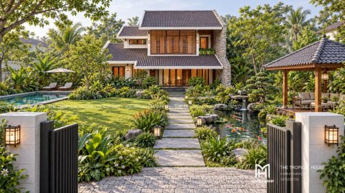 Biệt thự mái ngói xếp lớp – vườn hồ bơi, hồ cá koi và chòi thưởng trà