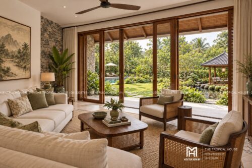 Biệt thự mái ngói xếp lớp – vườn hồ bơi, hồ cá koi và chòi thưởng trà