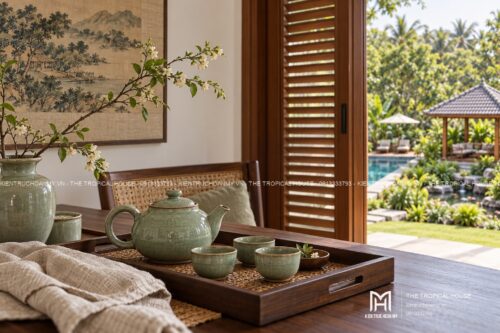 Biệt thự mái ngói xếp lớp – vườn hồ bơi, hồ cá koi và chòi thưởng trà