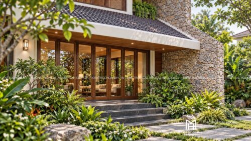 Biệt thự mái ngói xếp lớp – vườn hồ bơi, hồ cá koi và chòi thưởng trà