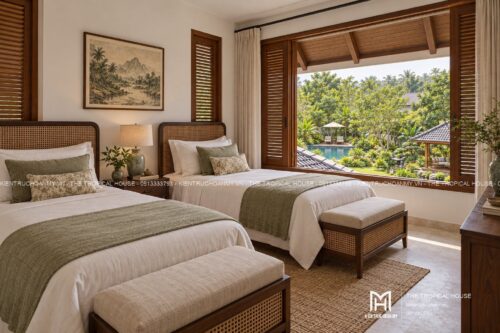 Biệt thự mái ngói xếp lớp – vườn hồ bơi, hồ cá koi và chòi thưởng trà
