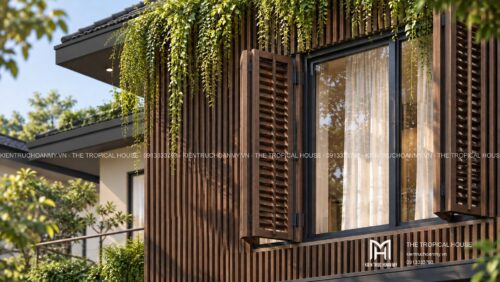 Biệt thự ven đô Sơn Tây 450 m² – mái dốc ngói ghi, vườn hồ cá
