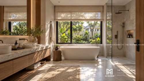 Biệt thự ven đô Sơn Tây 450 m² – mái dốc ngói ghi, vườn hồ cá