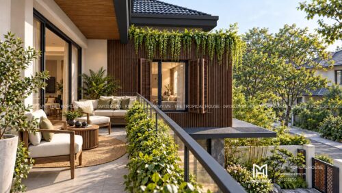 Biệt thự ven đô Sơn Tây 450 m² – mái dốc ngói ghi, vườn hồ cá