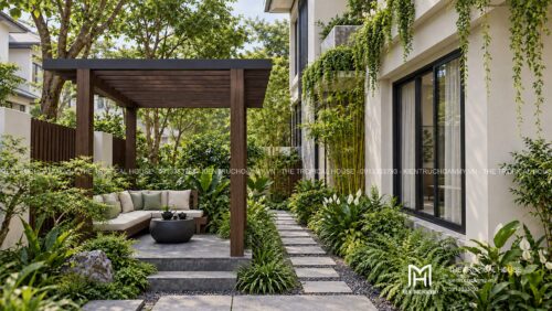 Biệt thự ven đô Sơn Tây 450 m² – mái dốc ngói ghi, vườn hồ cá