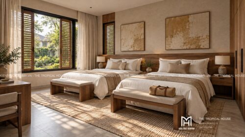 Biệt thự ven đô Sơn Tây 450 m² – mái dốc ngói ghi, vườn hồ cá