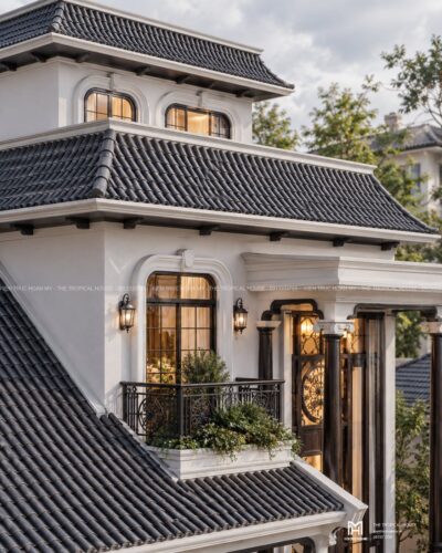 Thiết kế biệt thự Indochine Hà Nội – sảnh hiên, thông tầng, gió trời