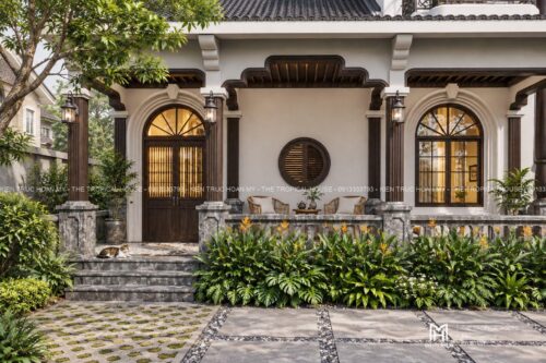 Thiết kế biệt thự Indochine Hà Nội – sảnh hiên, thông tầng, gió trời