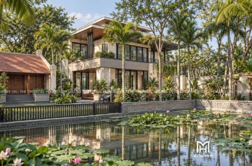 Phối cảnh biệt thự nghỉ dưỡng kết hợp homestay ven Hà Nội bên hồ sen