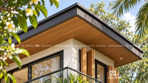 Biệt thự chữ L hai tầng – sân trong, hồ súng và chòi nghỉ giàn gỗ