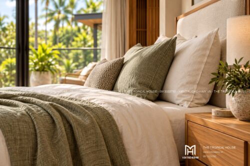 Biệt thự chữ L hai tầng – sân trong, hồ súng và chòi nghỉ giàn gỗ