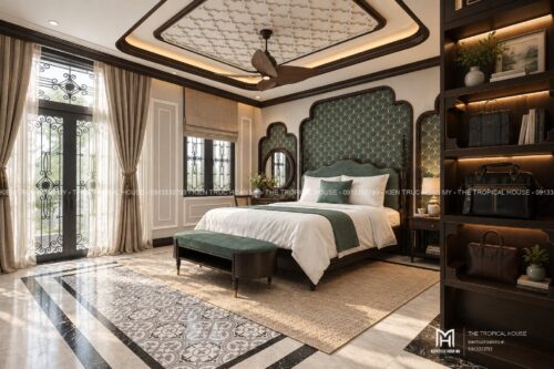 Thiết kế biệt thự Indochine Hà Nội – sảnh hiên, thông tầng, gió trời