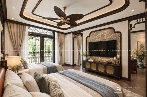 Thiết kế biệt thự Indochine Hà Nội – sảnh hiên, thông tầng, gió trời