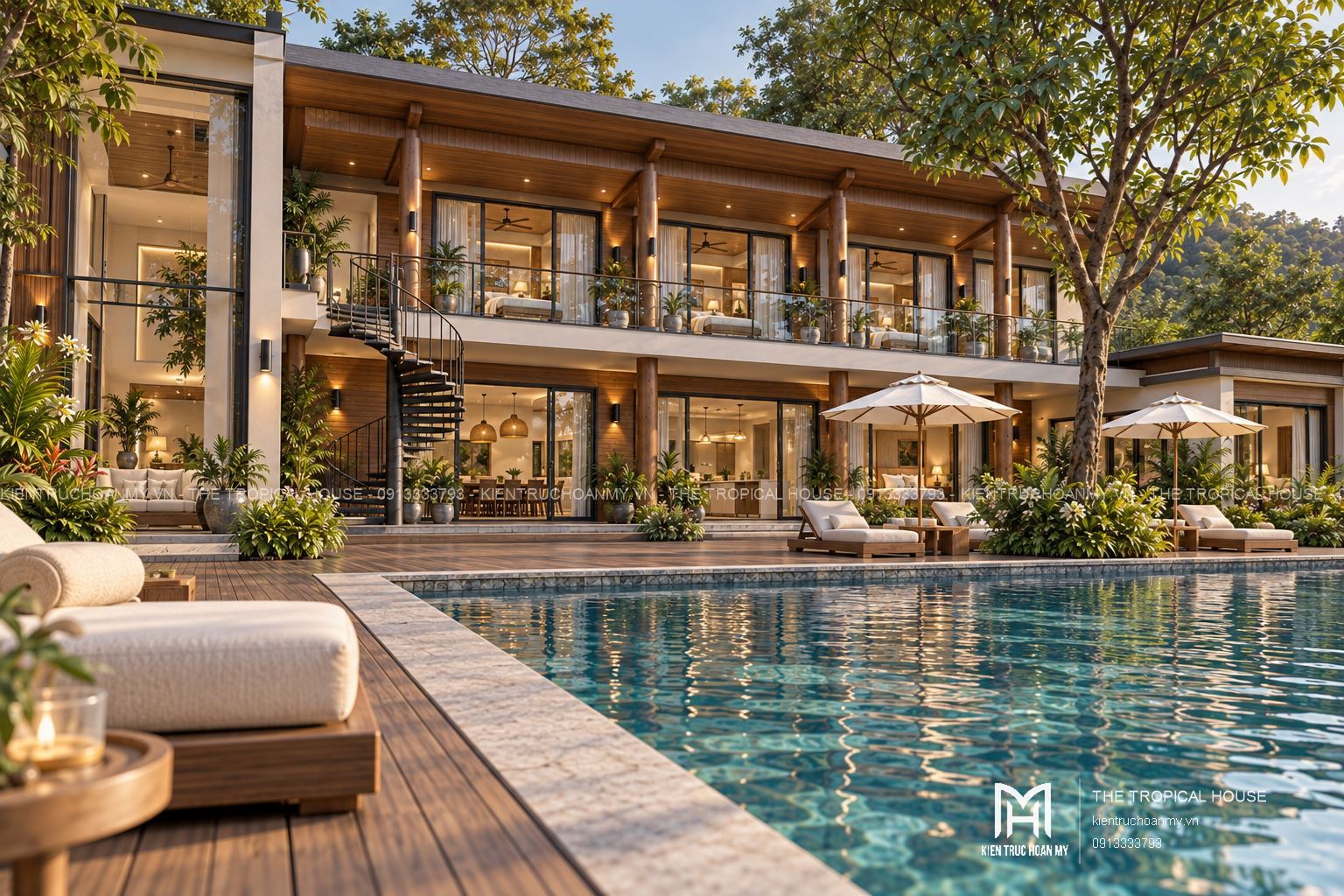 Ba khối nhà villa homestay nhìn từ sân nghỉ