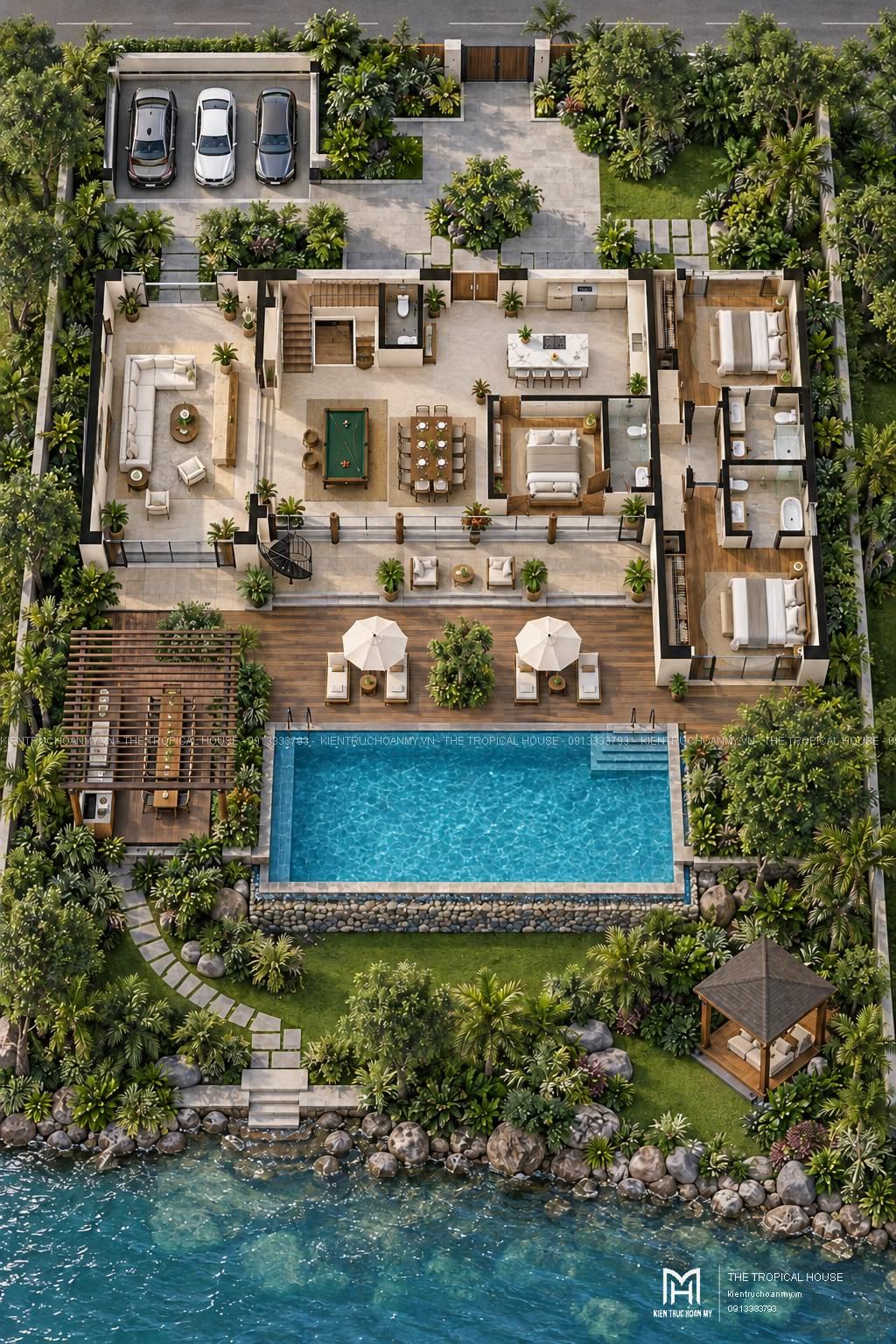 Mặt bằng 3D concept villa nguyên căn 7 phòng ngủ tại Đà Nẵng